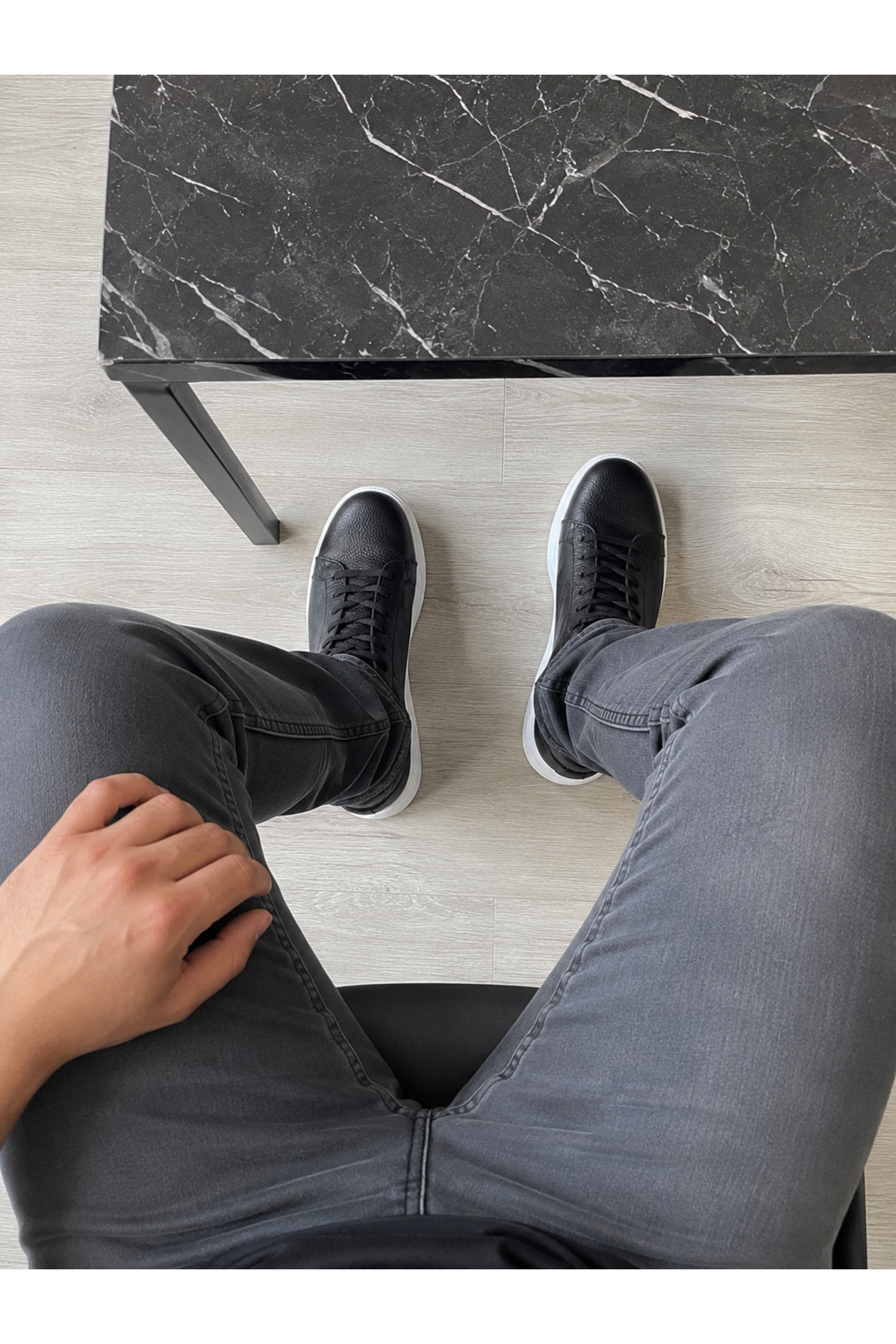 Cooka Shoes Büyük Numara Erkek Sneaker %100 Hakiki Deri Siyah Günlük Ayakkabı 47 48 49 50 Numara