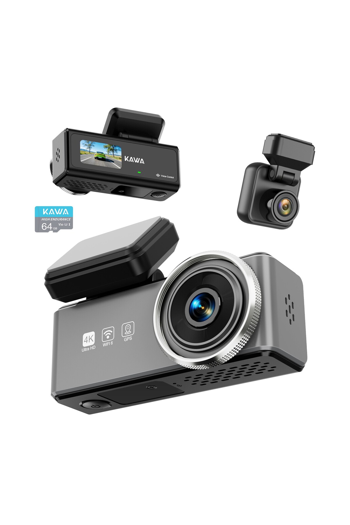 その他 kaworu Kawa D9 2 Kameralı Ön+Arka 4K+1080P HDR Wi-Fi GPS'li Gece Görüşlü