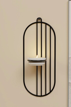Dekula Tealight Seramik Mumluk Metal Şamdan Mum Askılı Siyah Çizgili Dekorati...