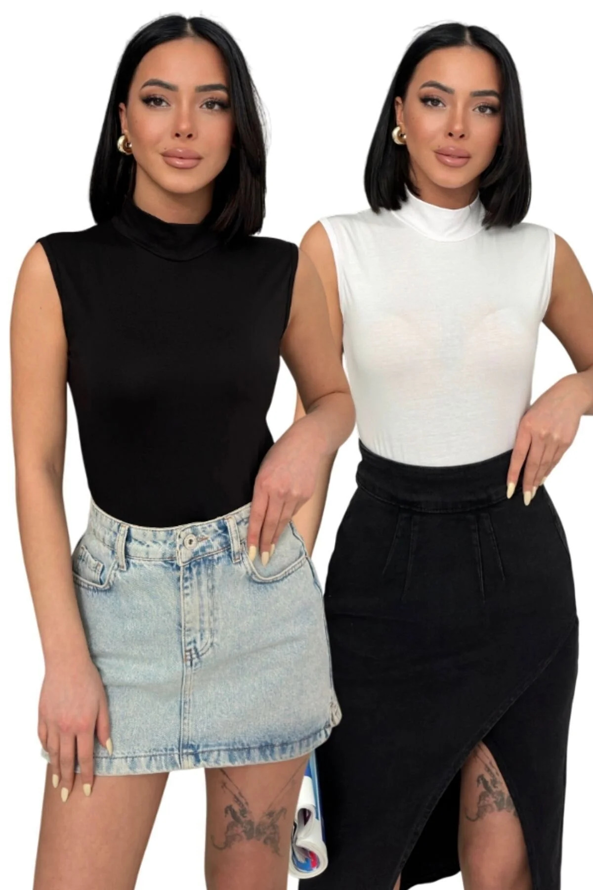 COMFORT SECRET Kadın 2'li Siyah Beyaz Sıfır Kol Likralı Balıkçı Yaka Içlik Atlet Ekonomik Kaliteli Ve Uygun Paket görsel 2