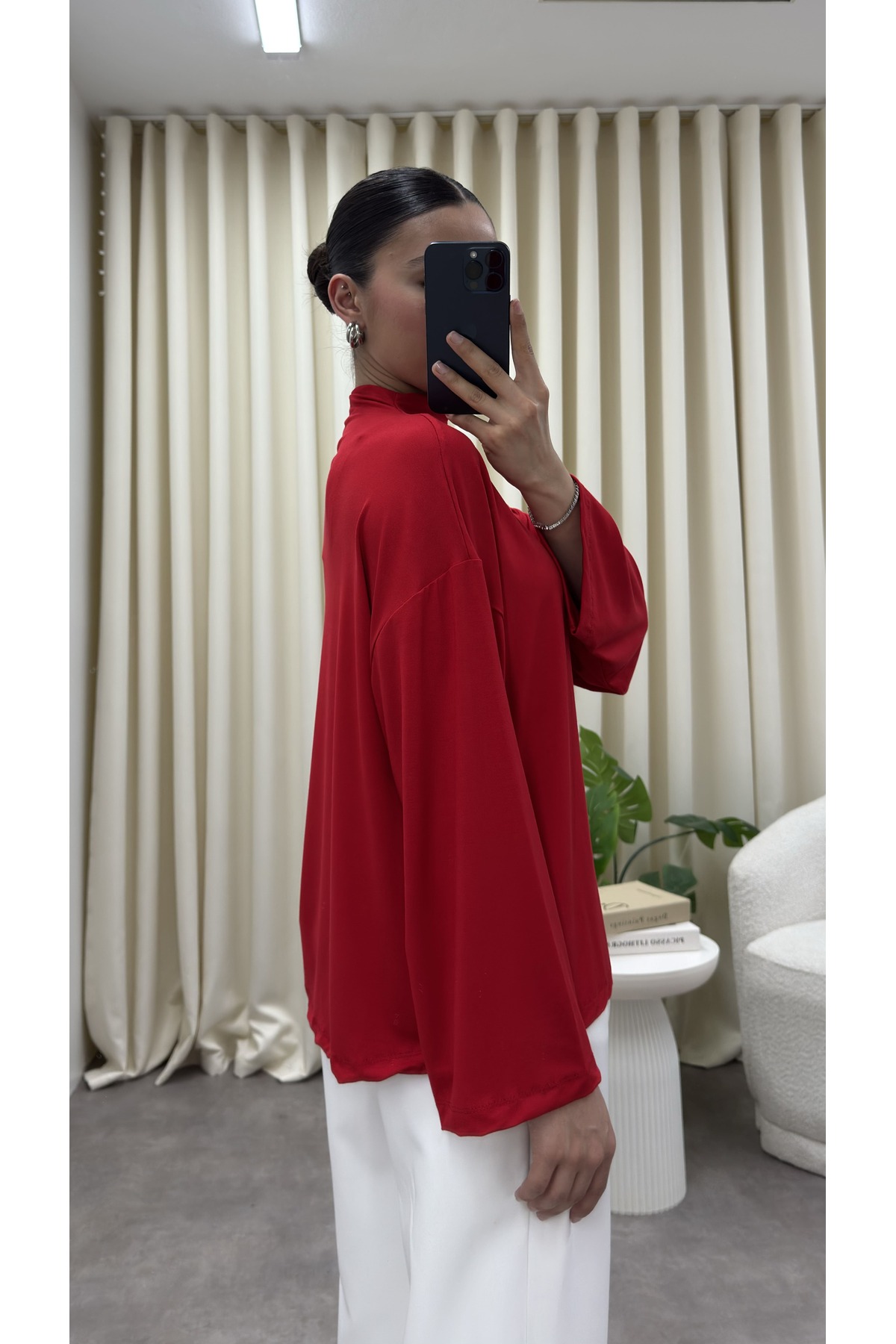 YOUR NAME Dik Yaka Oversize Dökümlü Bluz görsel 5