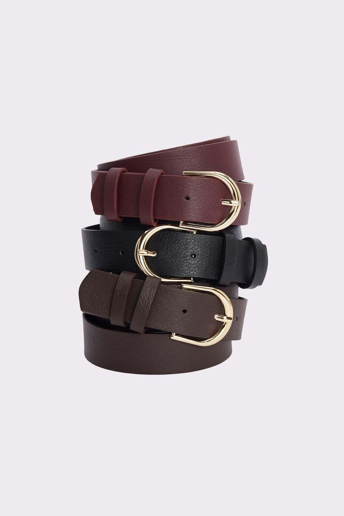 Tudors Kadın Gold Tokalı 3 cm 3'lü Set Siyah-Bordo-Kahverengi Kemer
