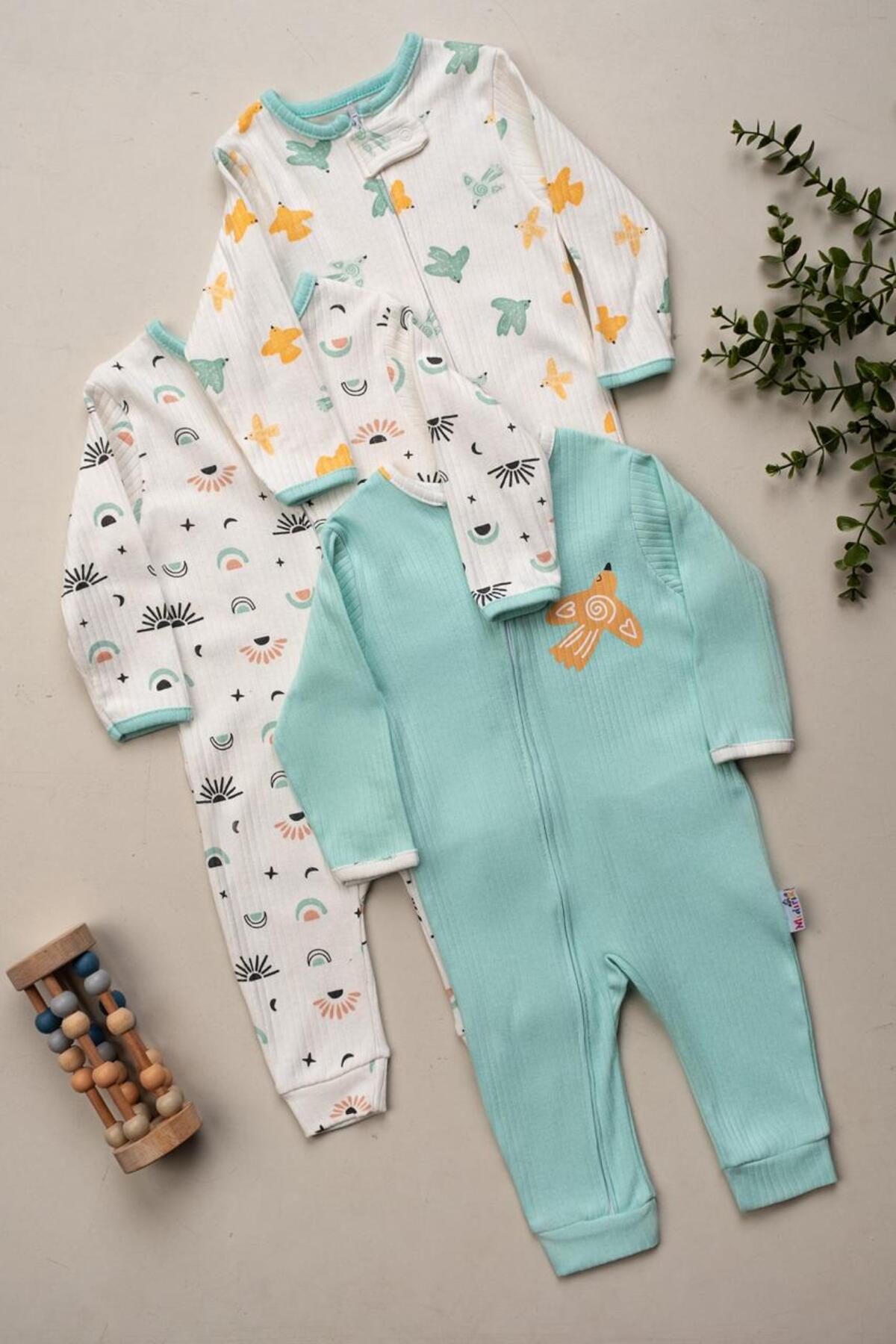 ENİA BABY Baby Boy Zippered 100% Cotton 9/12/18 Months 3 Piece Jumpsuit Set