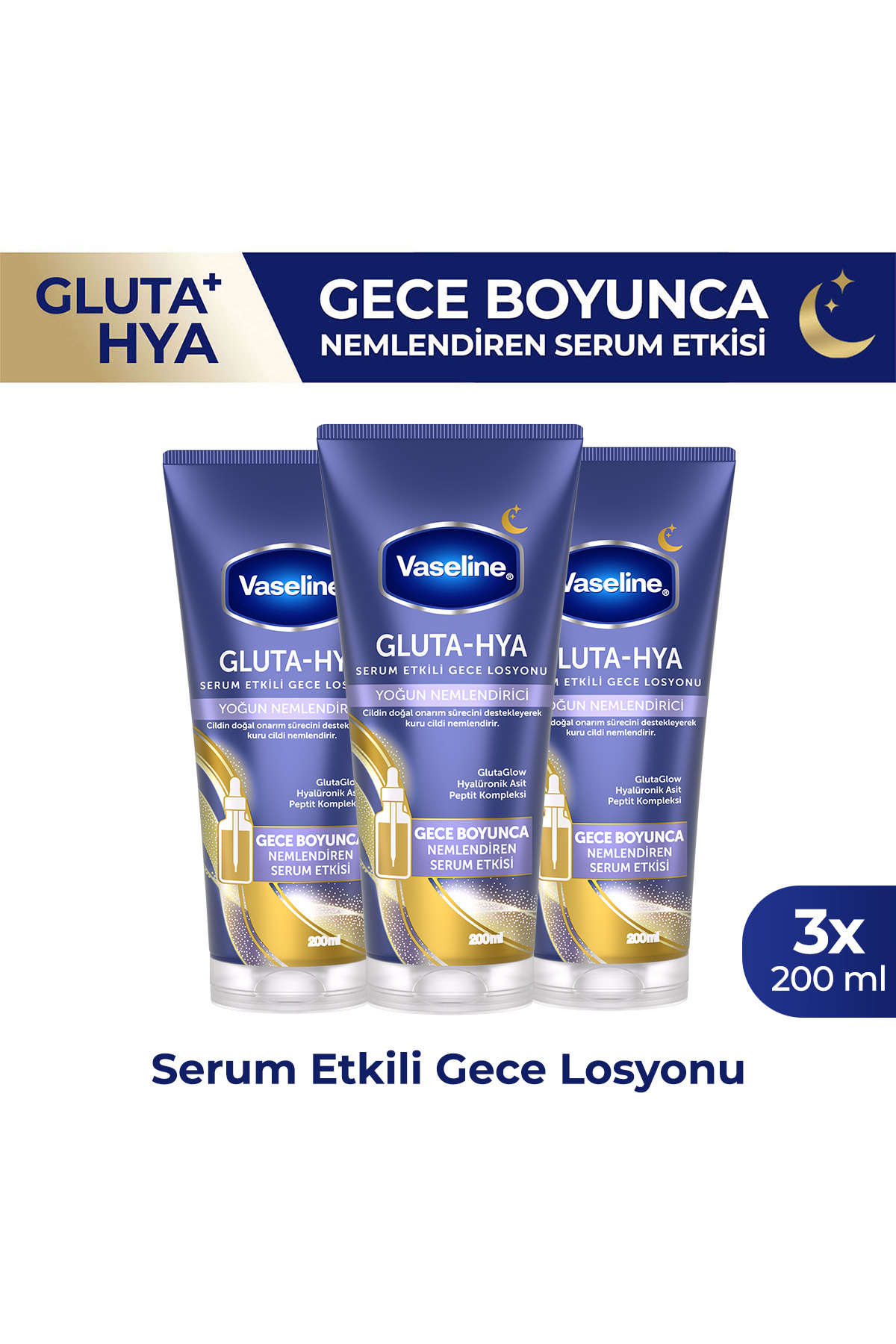 Vaseline Gluta Hya Serum Etkili Gece Losyonu Yoğun Nemlendirici 200 ml x3 — SET.UNİ.11317