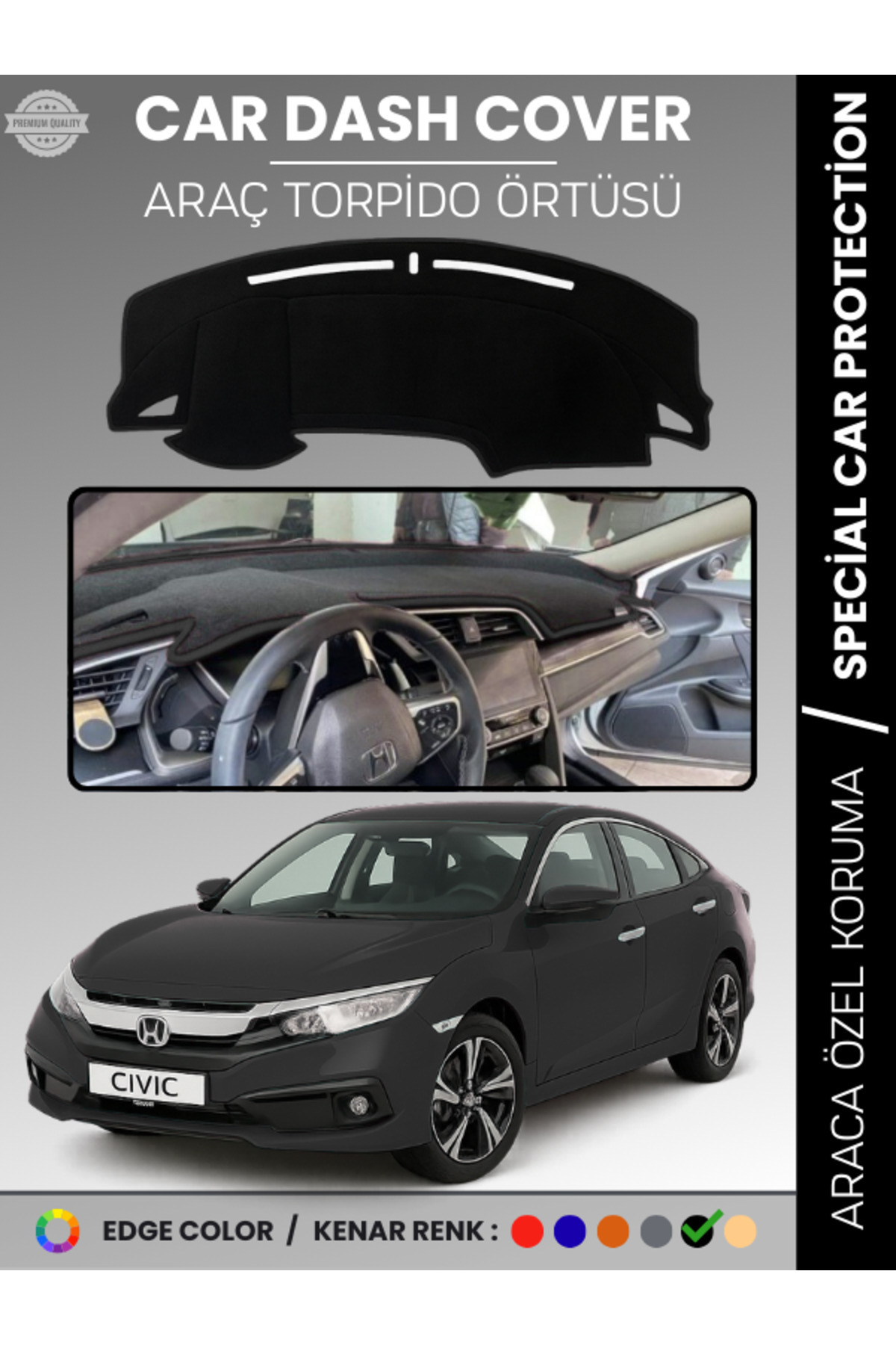 COLONY Honda Civic FC5 Siyah Torpido Örtüsü Ön Göğüs Koruma Torpido Koruma Tam Uyum Çatlamayı Önler