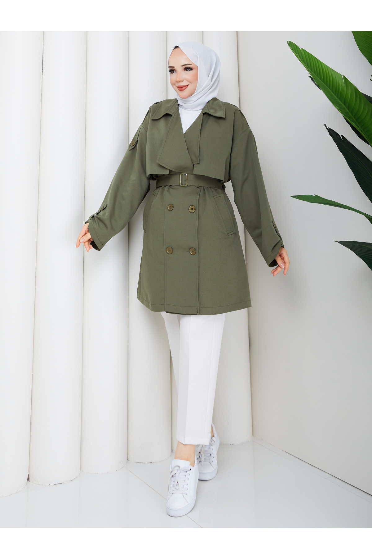 RACE FASHİON Yarı Astarlı Torino Kumaş Oversize Trençkot RC3136 görsel 4