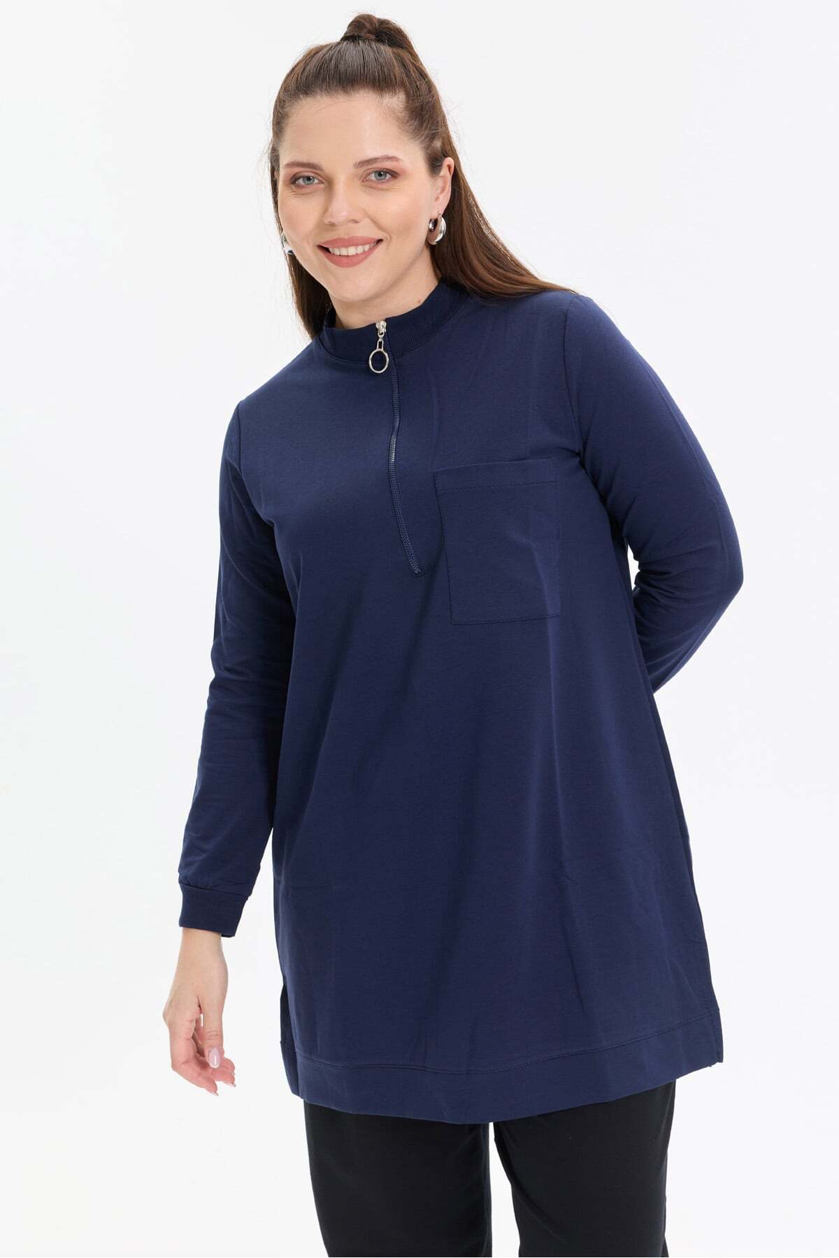 KADO OUTLET İki İplik Dik Yaka Fermuarlı Tek Cepli Tunik görsel 2