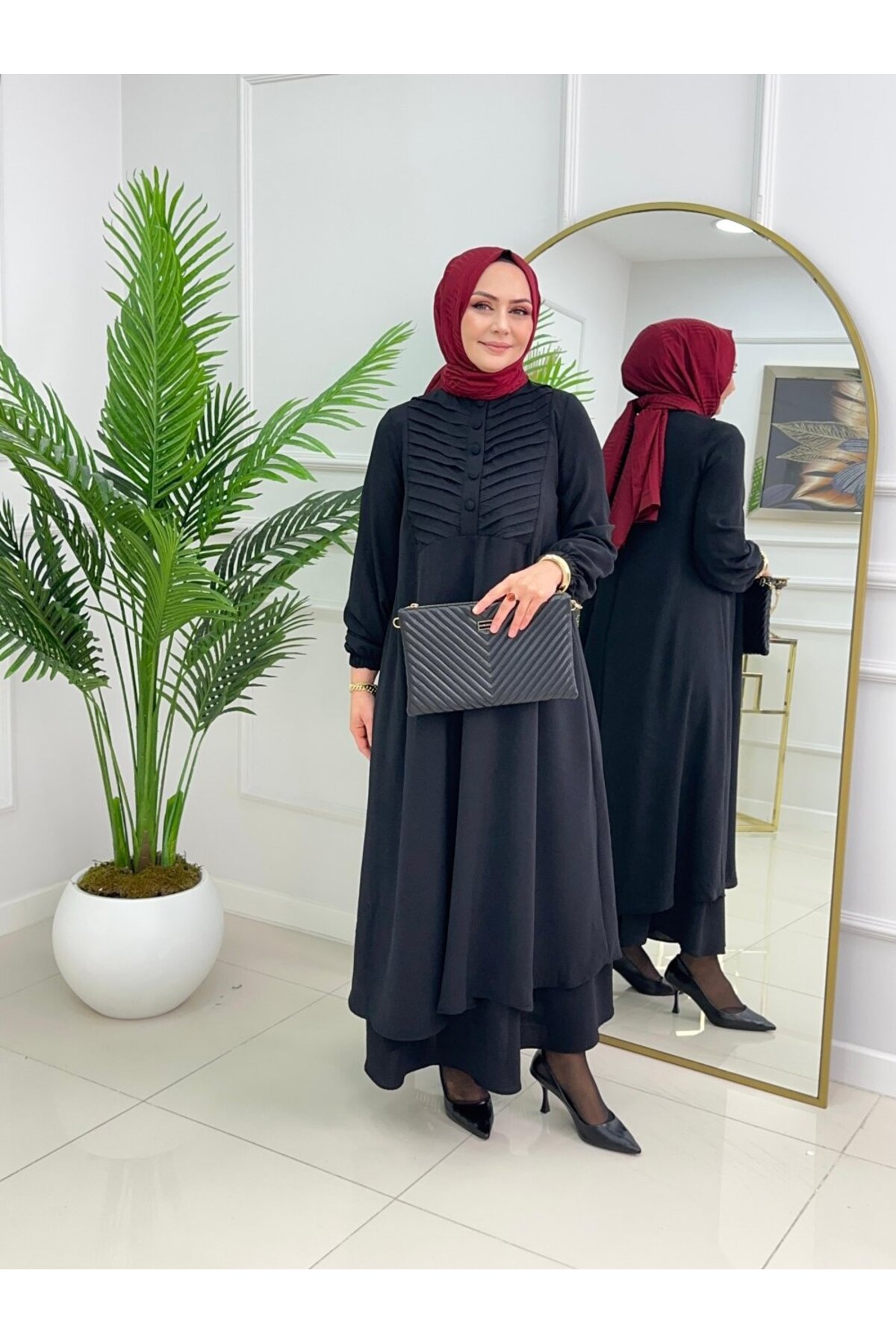sadaです Modanurseda Sada Kadın Bisiklet Yaka Düğmeli Etekli İthal Nervürlü