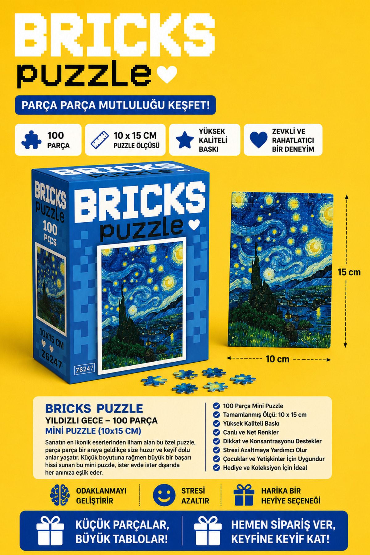 kidssan games BRICKS Puzzle Yıldızlı Gece – 100 Parça Mini Puzzle