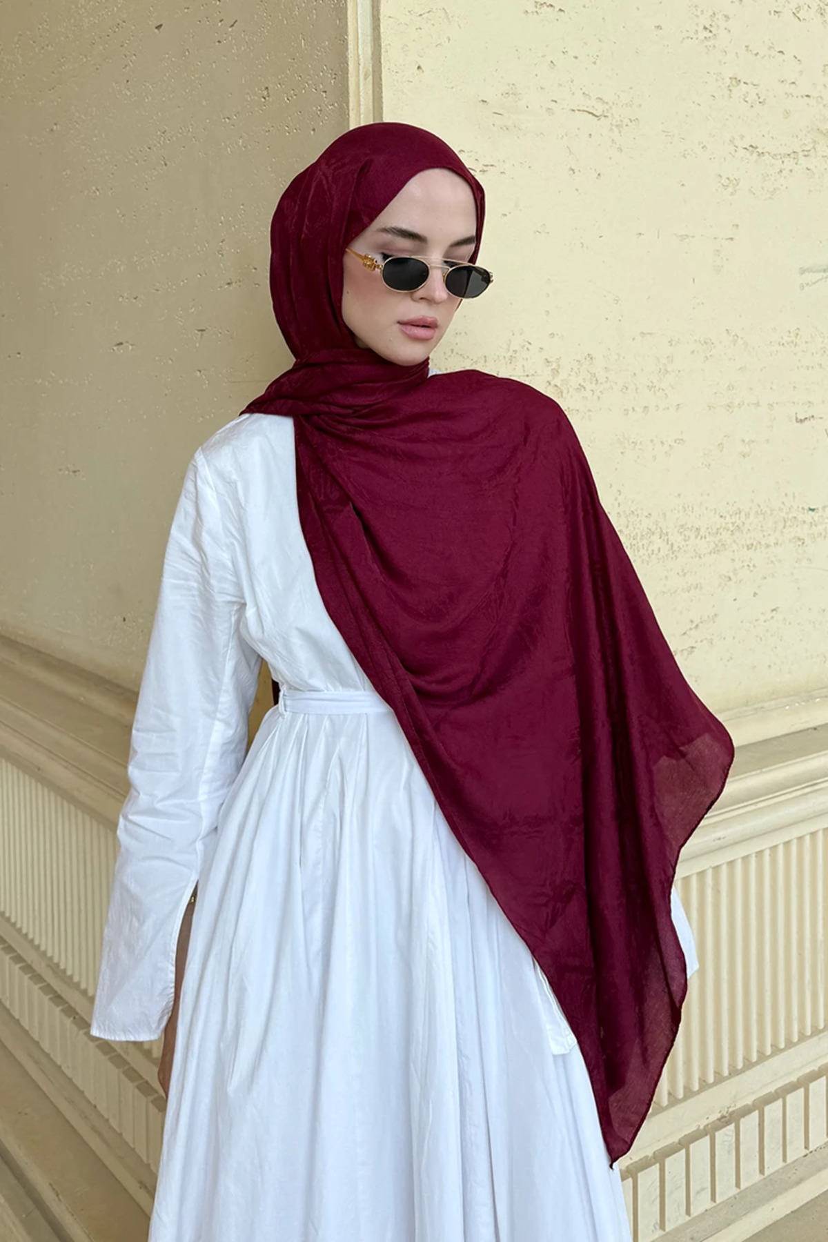 Madame Polo Premium Glow Jakar Şal Dama - Bordo görsel 2