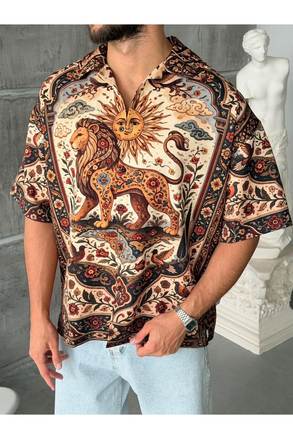 fo4rbs Ki̇ng Patterned Dubble Hürrem Fabric Oversize Shirt Extra Loose Fit