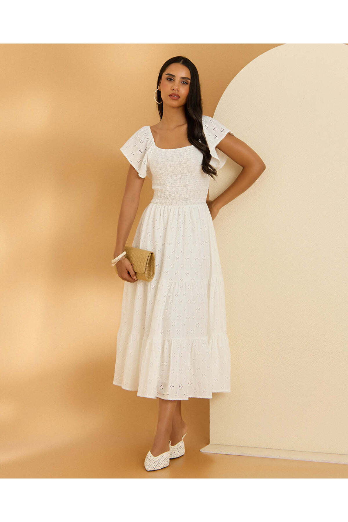 REDTAG Women Ivory Schiffly Tiered Dress