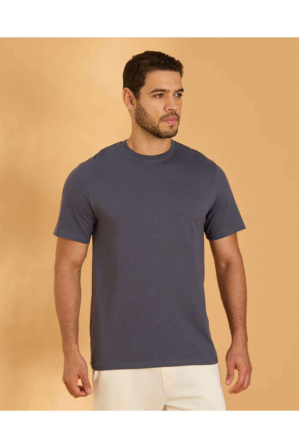REDTAG Men Charcoal Plain T-Shirt