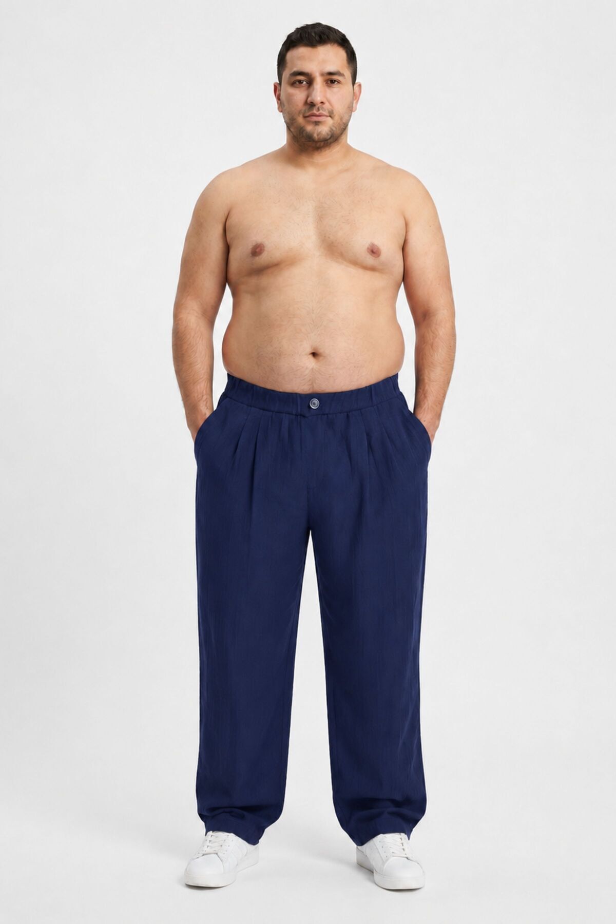 RELAXL %100 Pamuk Yazlık Baggy Bol Paça Erkek Lacivert Pantolon S-12XL görsel 3