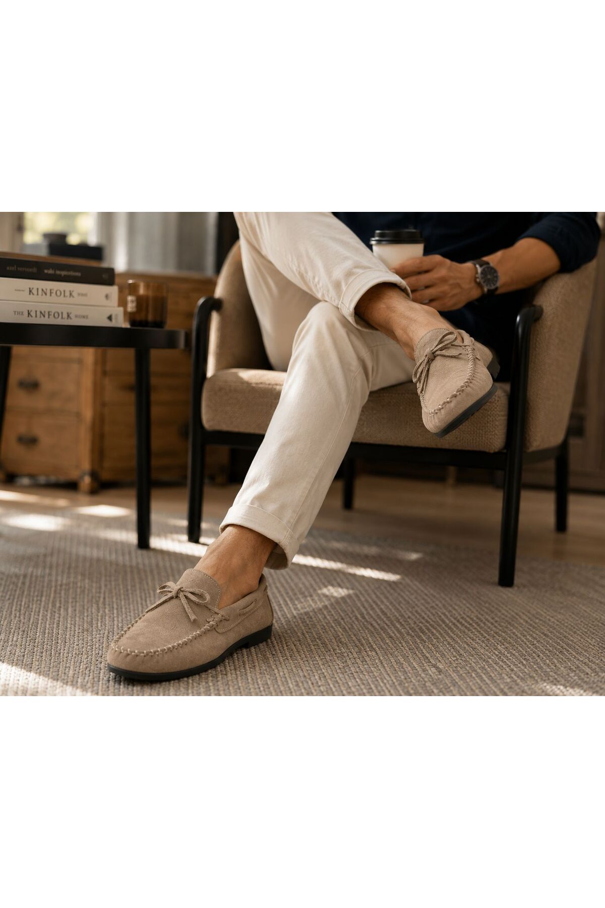 ROYSHOES Erkek Rok kum-bej deri loafer ayakkabı görsel 7