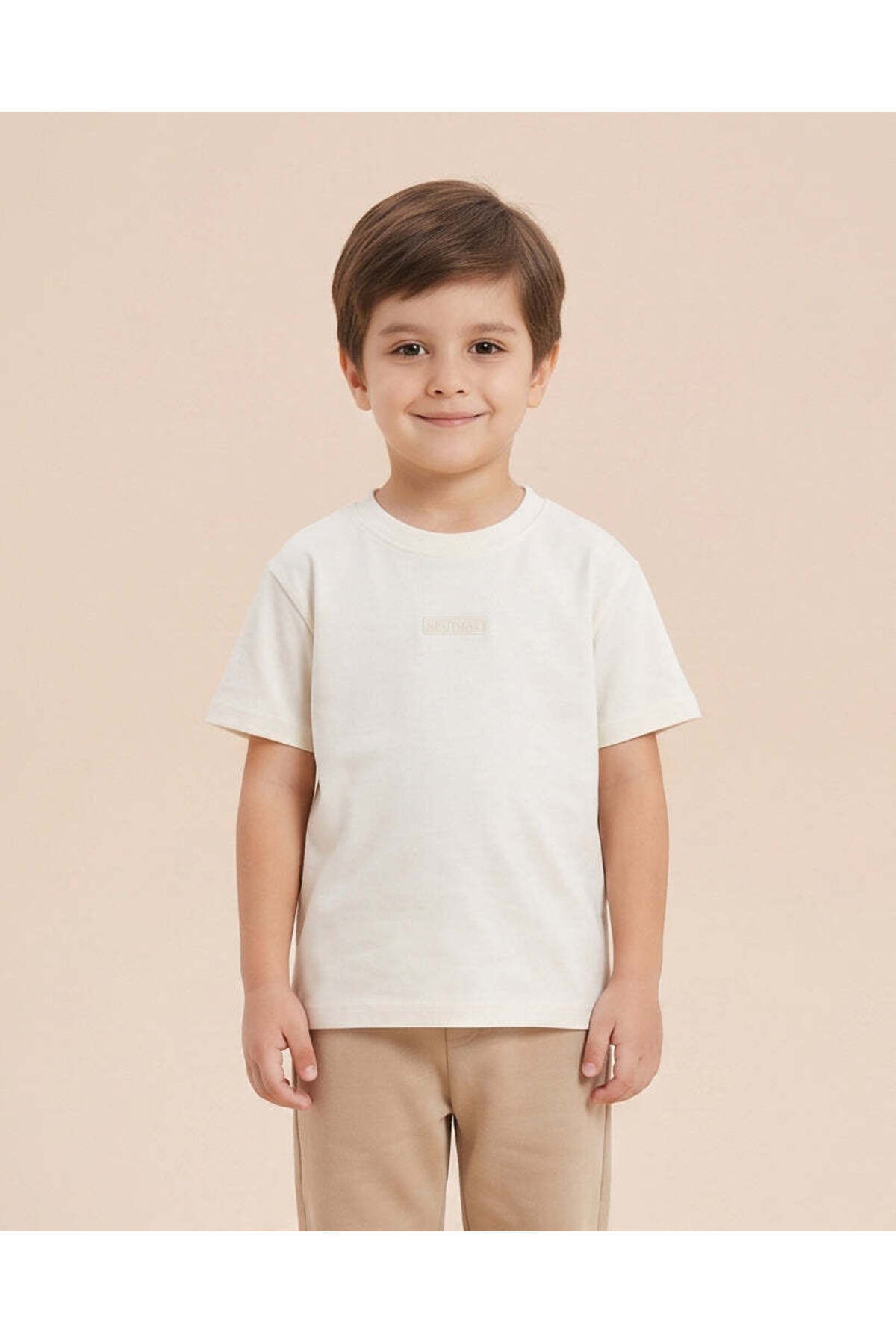 REDTAG Boys Cream Interlock Short Sleeve T-Shirt