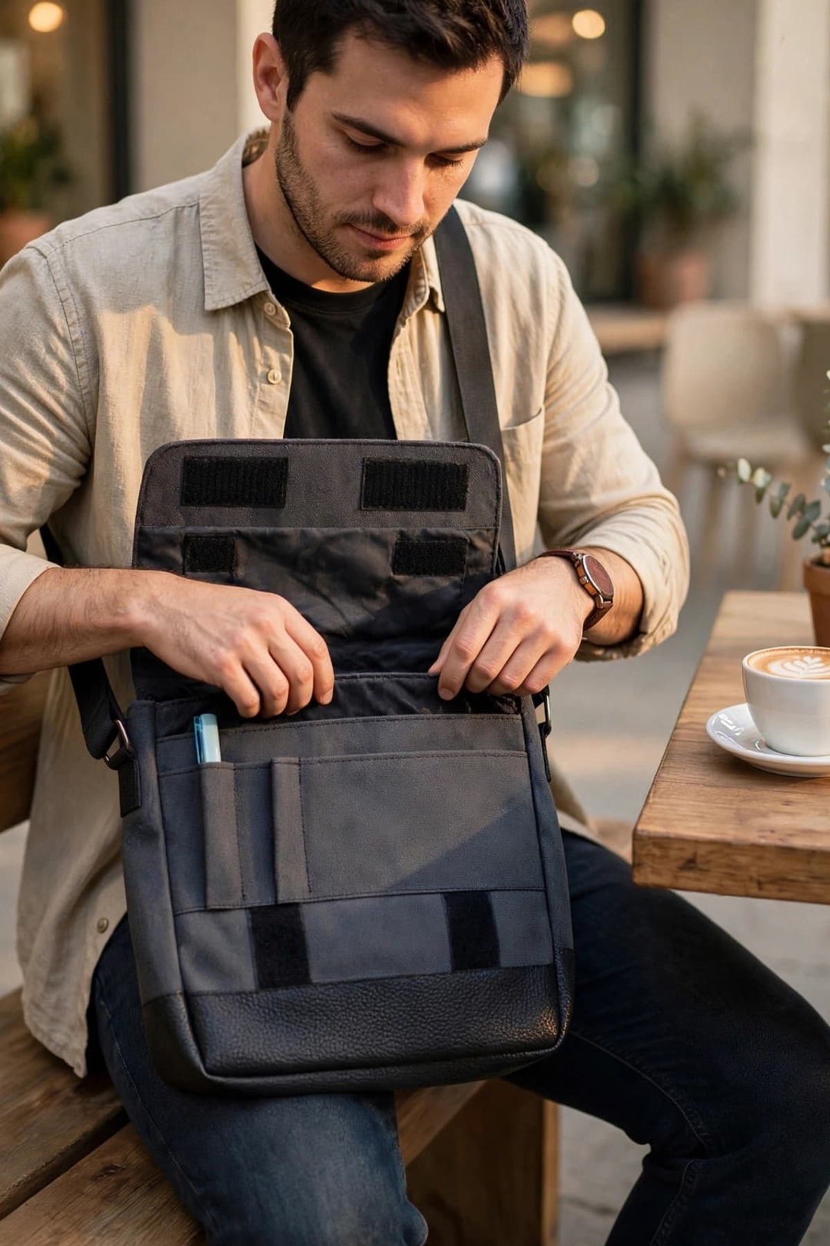 Tomato Bags Kanvas Görünümlü Suni Deri Postacı Çantası - 14 İnç Laptop, Omuz Çantası, Günlük ve Ofis Kullanımı görsel 2