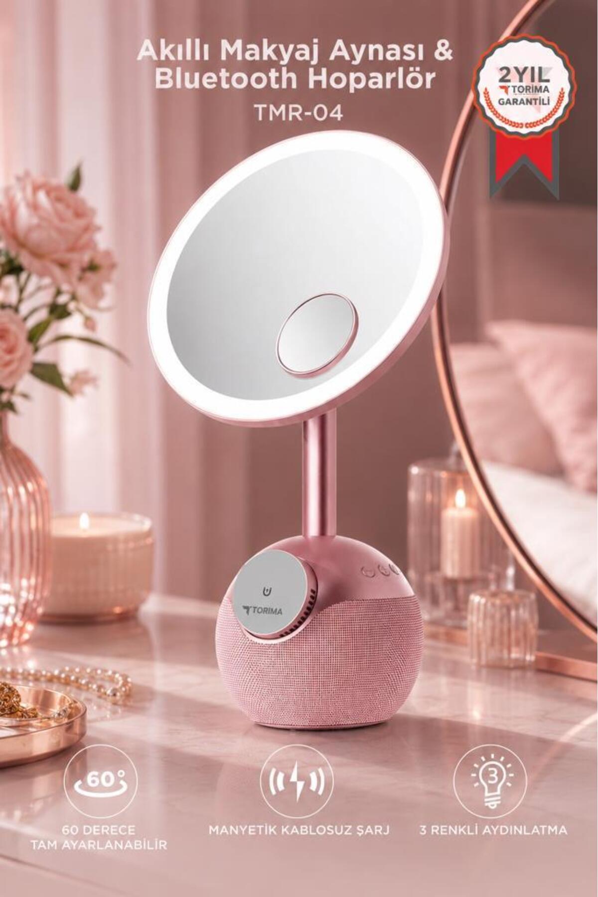 Torima Bluetooth Hoparlör Led Işıklı Makyaj Aynalı Kablosuz Şarj