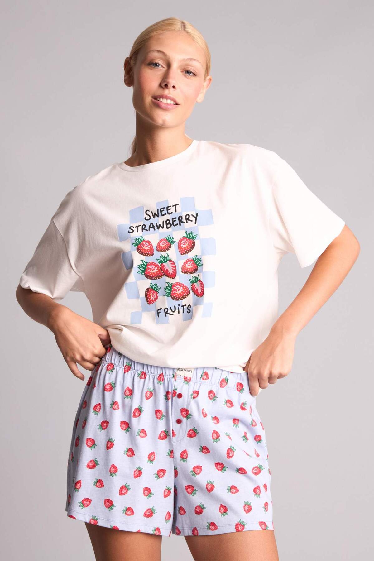 DeFacto Regular Fıt Kısa Kollu 2'li Açık Mavi Şortlu Pijama Takımı H6378AX26HS görsel 3