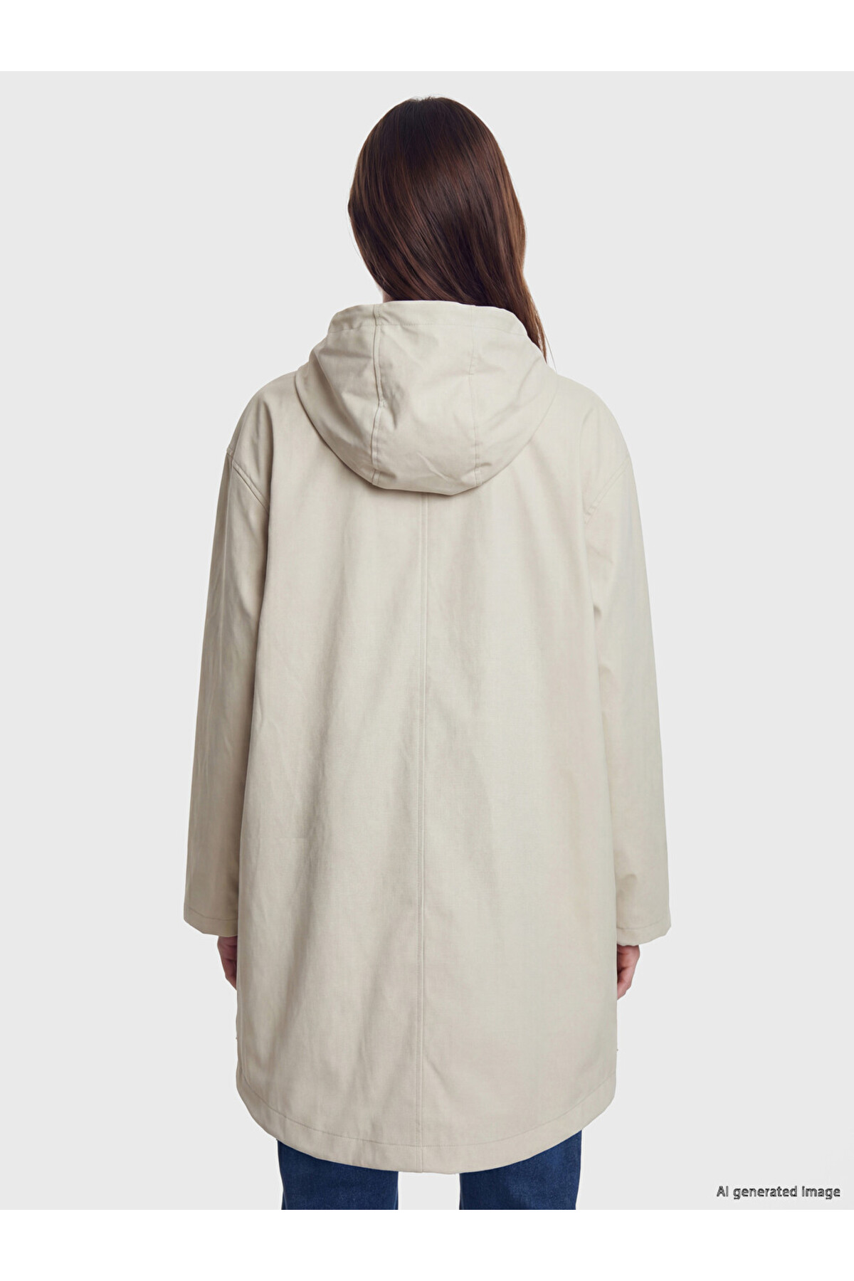 LC Waikiki LCW Modest Bej Kapüşonlu Kadın Yağmurluk görsel 4