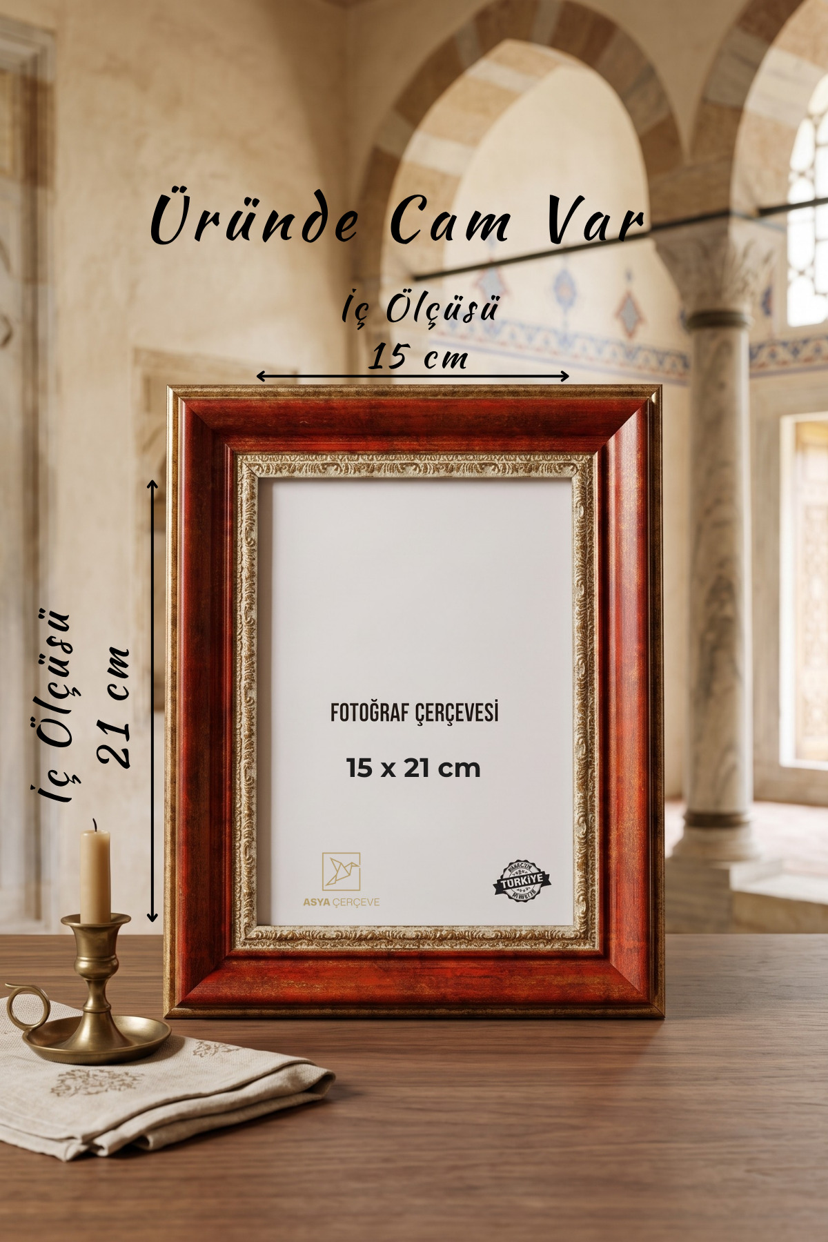 Hürrem Sultan Serisi 15 x 21 İşlemeli Eskitme Fotoğraf Çerçevesi Camlı Dekoratif Duvar & Masa Tipi Plastik Çerçeve görseli 3