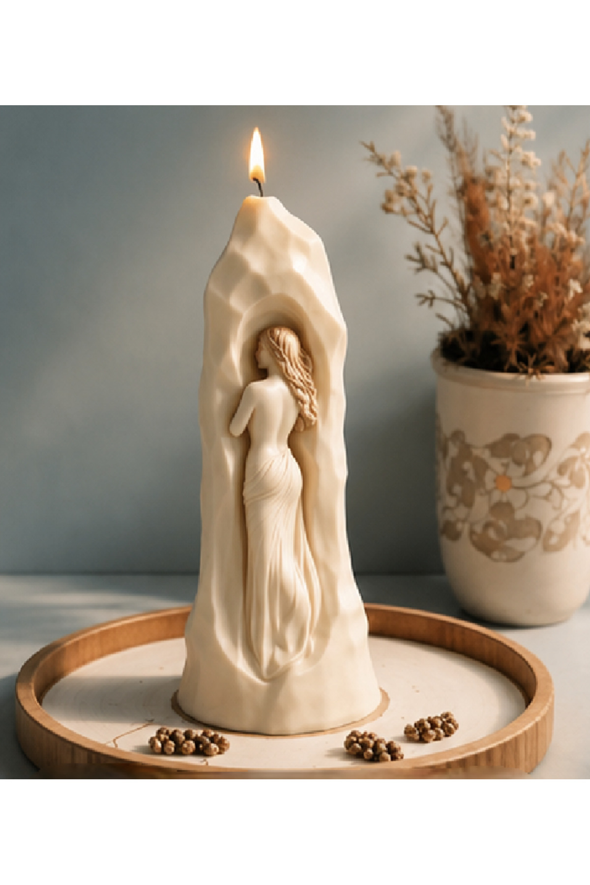 Women's Candle Carved in Decorative Stone