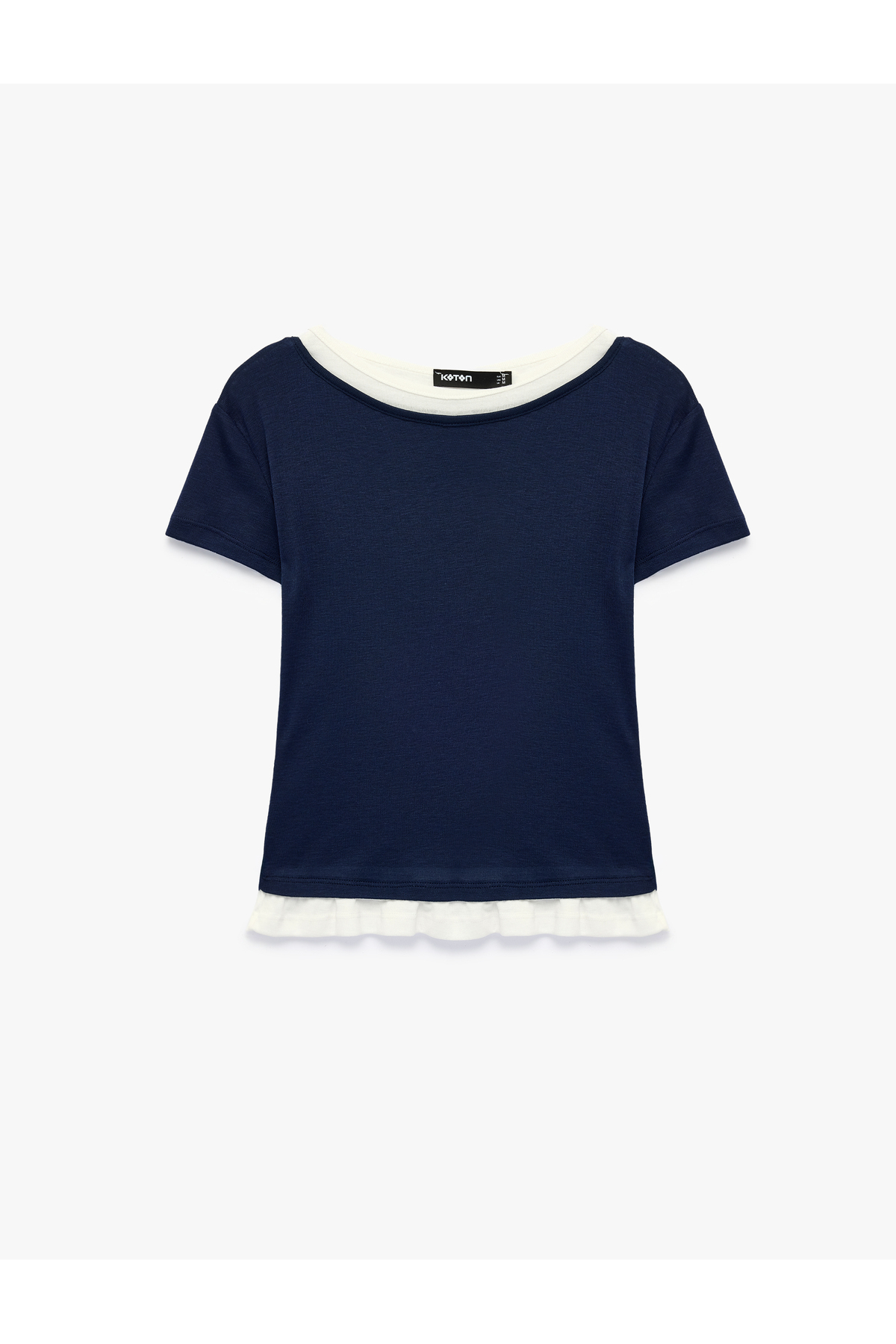 Koton Slim Fit Color Contrast Layered Round Boat Neck Short Sleeve T-Shirt