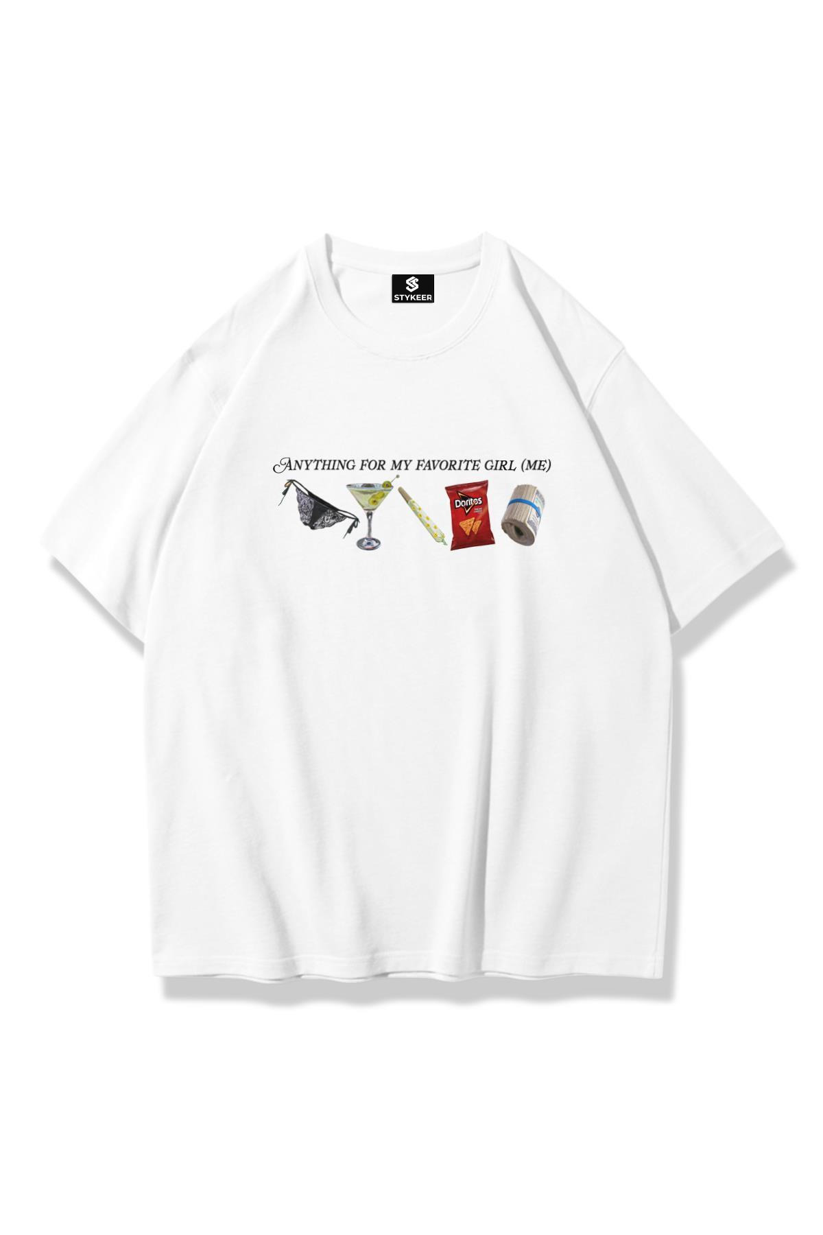 STYKEER Unisex Oversized T-Shirt Hot Girl Vibe Printed Loose Fit White T-Shirt