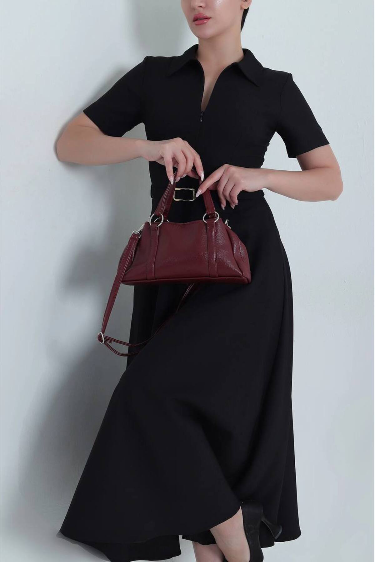 Burgundy SİLVESTER Women's Three-Compartment Handbag and Crossbody Bag