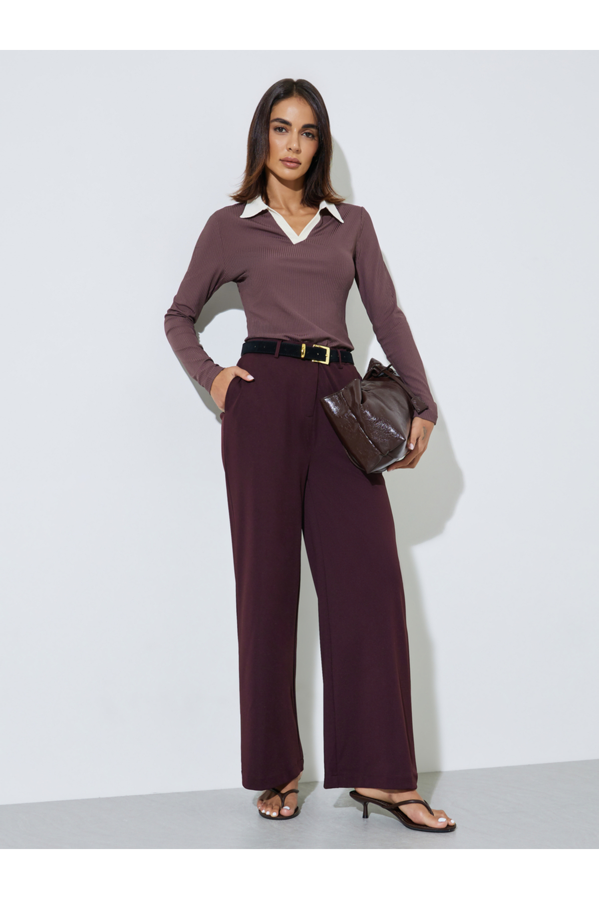 Styli Purple Scuba Wide Leg Pants