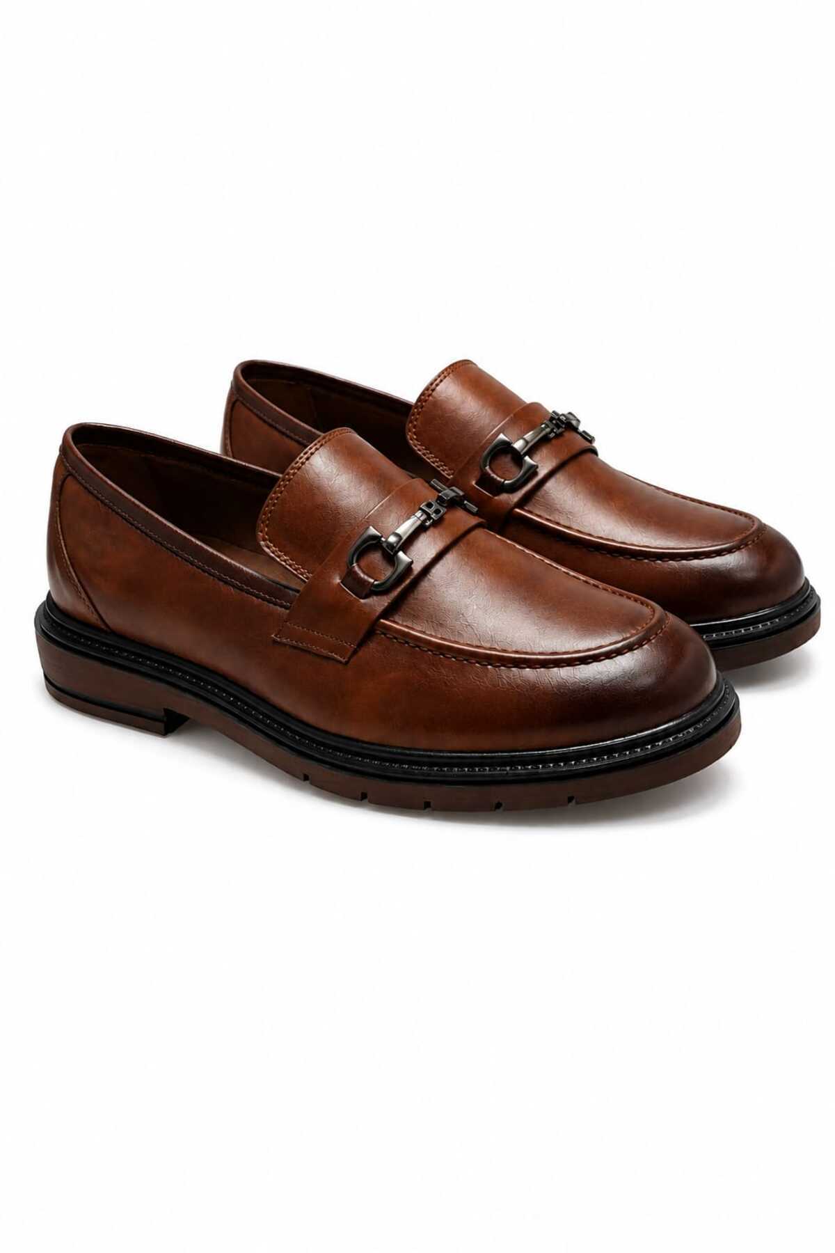 KİNGLE Erkek Günlük & Klasik Metal Aksesuarlı Loafer Ayakkabı, Taba Kahve 1147 görsel 2