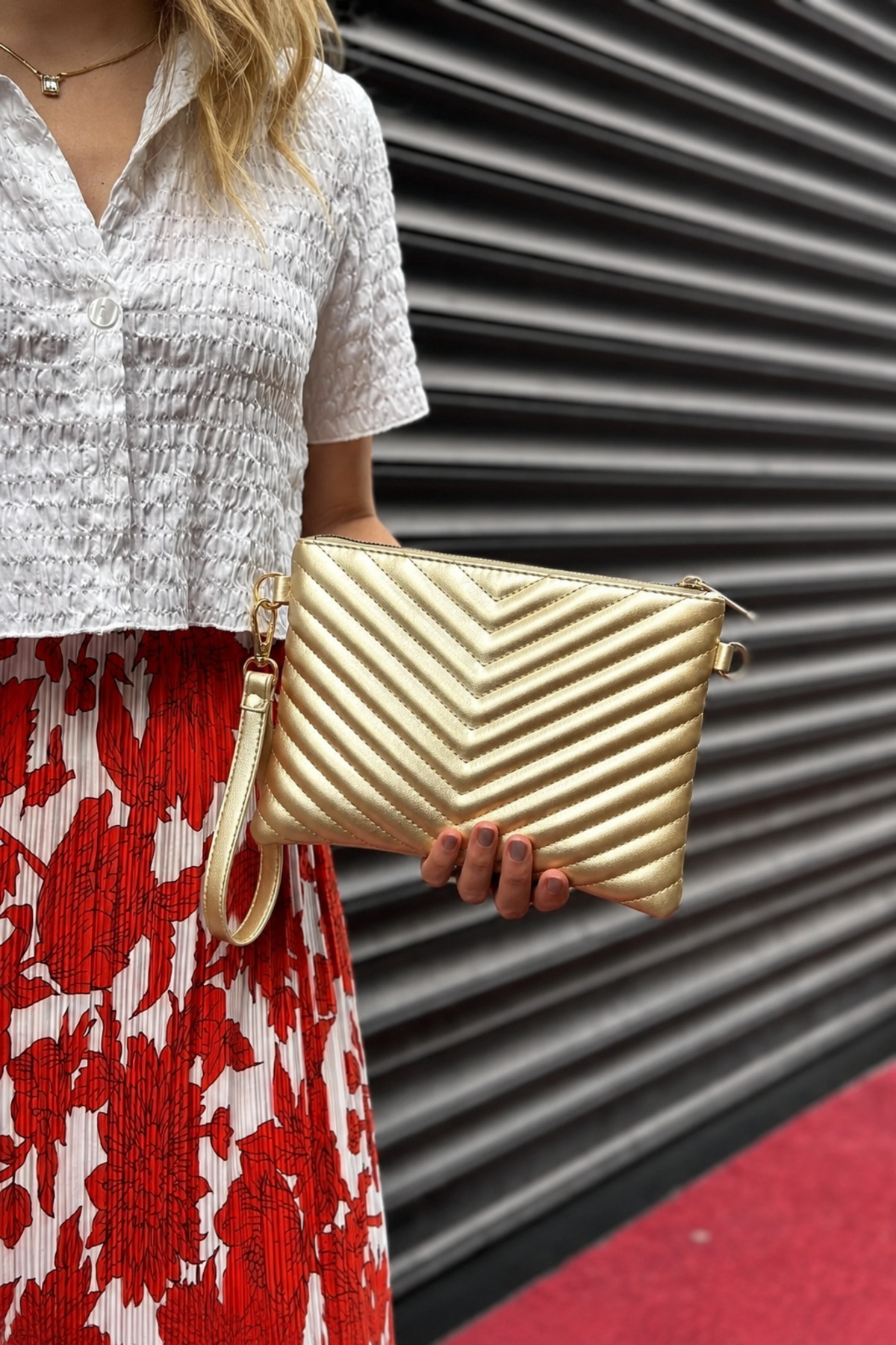 Sanmorris Kadın Suni Deri Ayarlanabilir Çapraz Ve El Askılı Portföy, Clutch Çanta S-1407 GOLD görsel 2
