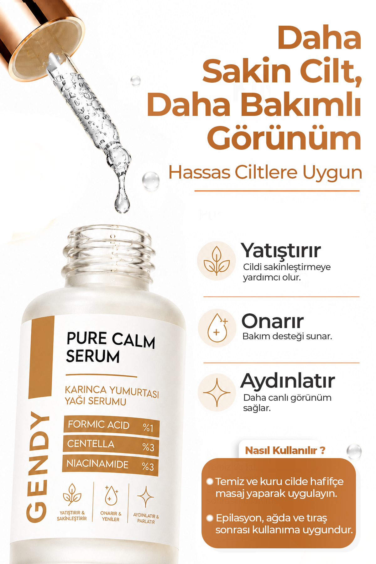 Karınca Yumurtası Yağı Serumu - Formic Acid %1, Centella %3, Niacinamide %3, Aloe Vera %10, Vitamin E %1 | 30 ML — GENDY-SRM-PRC — تصویر 3 از 3