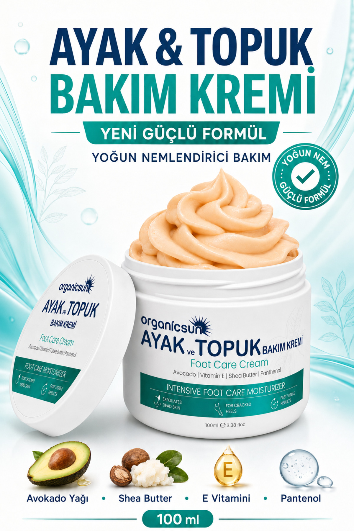 Organicsun Ayak ve Topuk Çatlak Bakım Kremi 100ml - Ayak Kokusu, Tırnak Bakımı Avokado ve Shea Yağlı — 4500