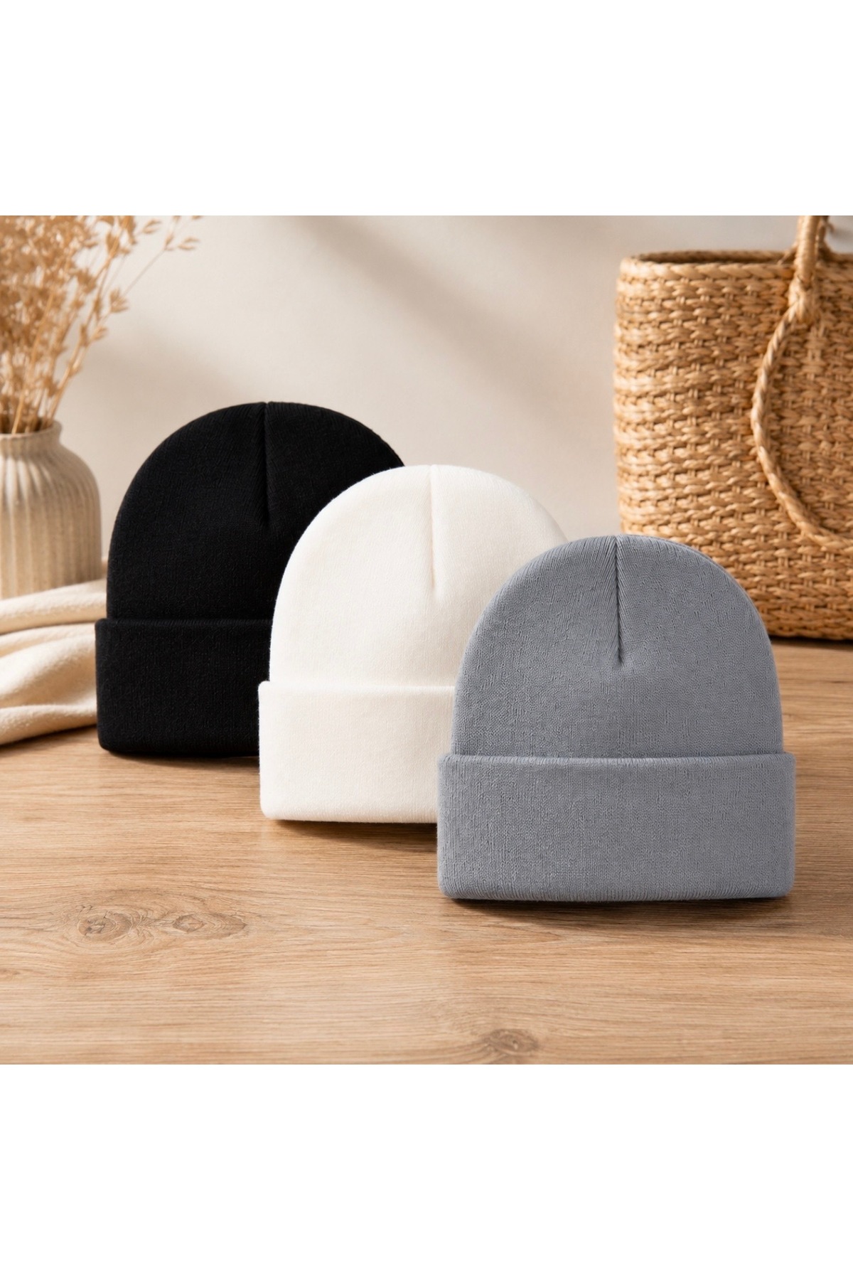 KAR-KIŞ ACCESSORIES UNISEX Siyah-Beyaz-Gri LUX 3’LÜ BERE SET
