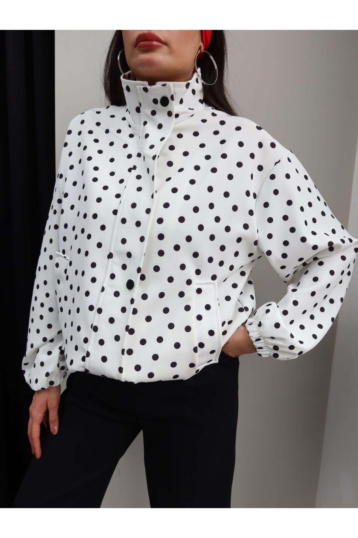 Moderk Oversize Puantiyeli Ceket Yağmurluk görsel 3
