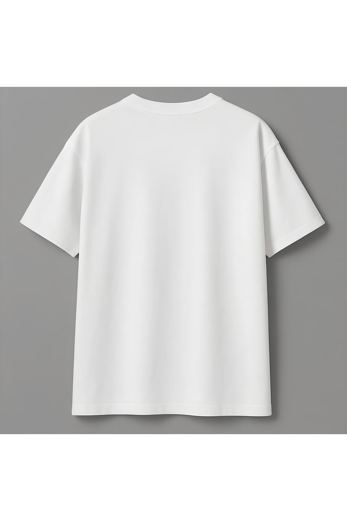 donamod Unisex Kadın/Erkek Oversize Pamuklu Bisiklet Yaka Kurdele Tasarımlı T-shirt görsel 2