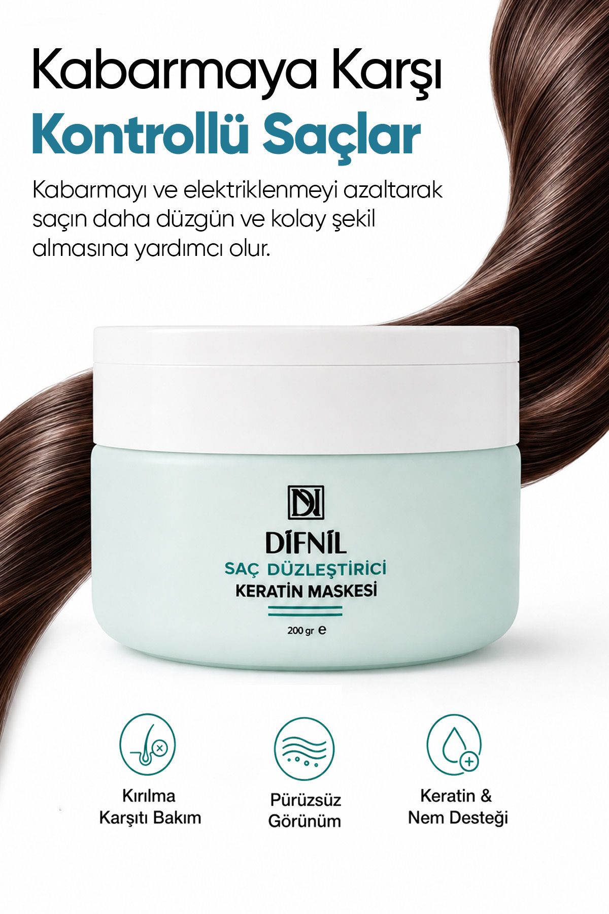 Saç Düzleştirici Keratin Maskesi | Pürüzsüzleştirici ve Onarıcı Saç Bakım Maskesi 200 gr | Keratin ve Nem Desteği — Keratin01 — تصویر 3 از 6