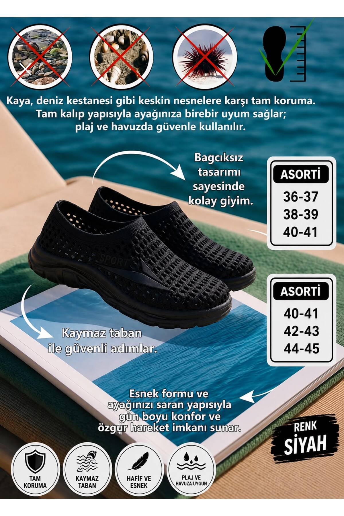 Genel Markalar Kadın Erkek Kaymaz Taban Deniz Plaj Ayakkabısı görsel 3