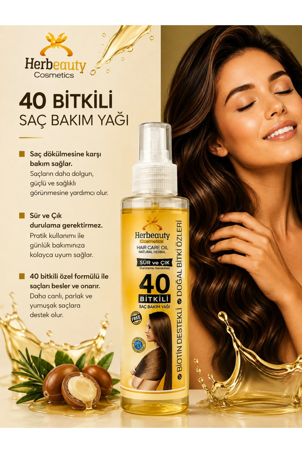 Herbeauty - روغن مراقبت از موی گیاهی ۴۰ عددی ۱۵۰ میلی‌لیتر | فرمول استفاده و استفاده، بدون نیاز به آبکشی — P6137S3868 — تصویر 3 از 3