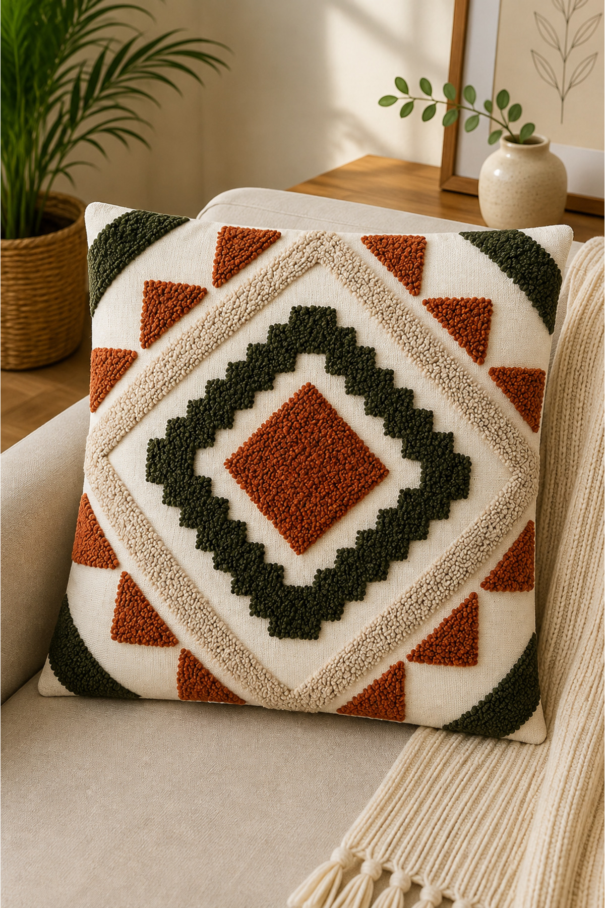 Dijital Baskılı Dekoratif Kırlent Kılıfı 43x43 cm – Modern Desenli Keten Dokulu