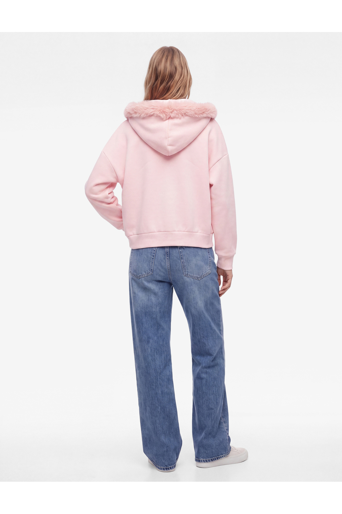 Koton Şardonlu Cepli Rahat Kalıp Uzun Kollu Fermuarlı Suni Kürk Kapüşonlu Sweatshirt görsel 3