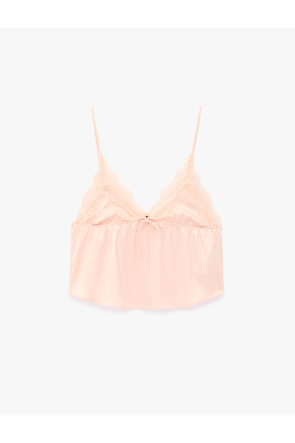 Rahat Kalıp Dantel Detaylı Saten Askılı Pijama Üstü