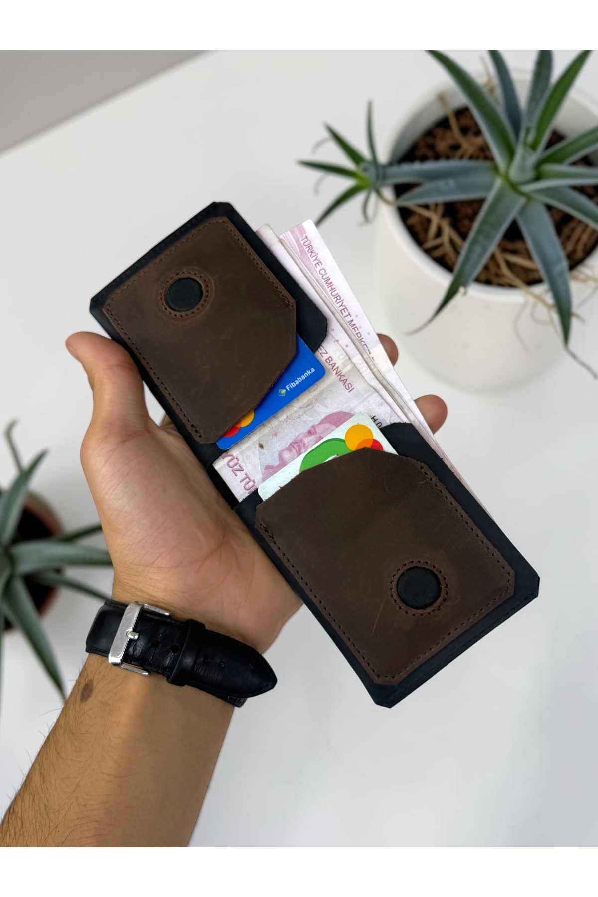 BeeBlack %100 Hakiki Deri CLARK Model Erkek Cüzdan - Mıknatıslı Şık Minimalist Cüzdan görsel 5