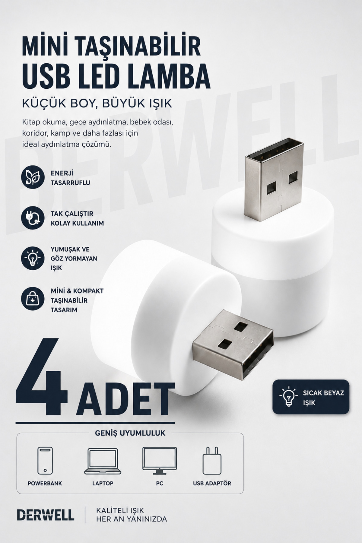 4 ADET Bebek ve Çocuk Odaları için Mini Taşınabilir USB LED Lamba Powerbank Laptop PC Uyumlu Tak Çalıştır Mikro Gece Aydınlatma Lambası Bebek Odası Koridor Kamp Için Yuvarlak Küçük Kompakt Ampul