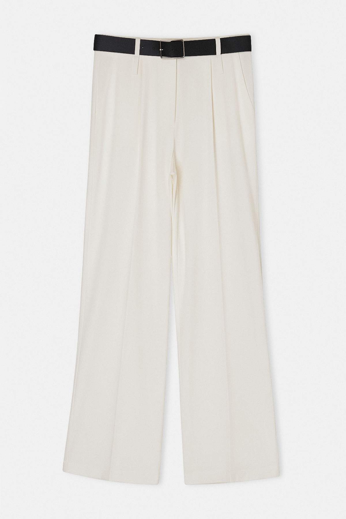 Trendyolmilla Limited Edition Beyaz Wide Leg Kemerli Dokuma Kumaş Pantolon TWOSS24PL00104