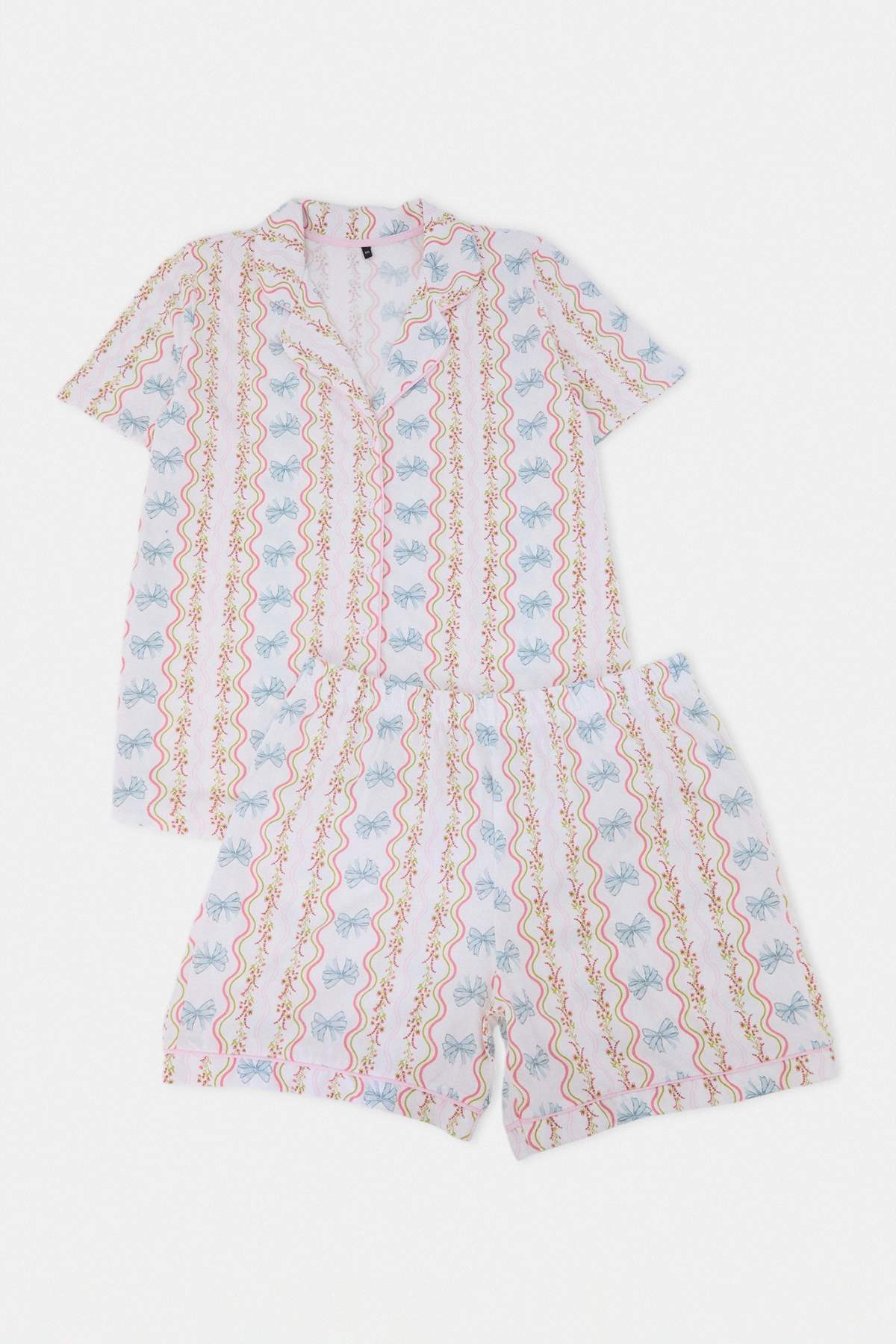 Trendyolmilla Curve Çok Renkli %100 Pamuklu Biyeli Örme Pijama Takımı TBBSS25AI00086