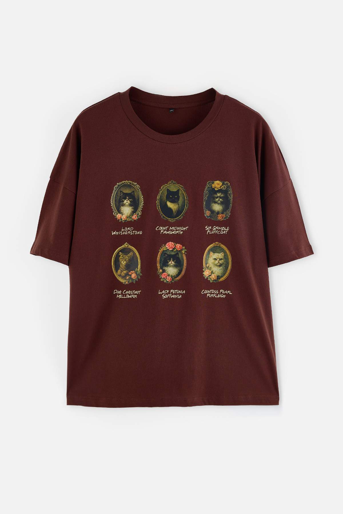 Trendyolmilla Curve Kahverengi Baskılı Oversize/Geniş Kalıp Tok %100 Pamuk Örme Büyük Beden T-Shirt TBBSS26BF00093