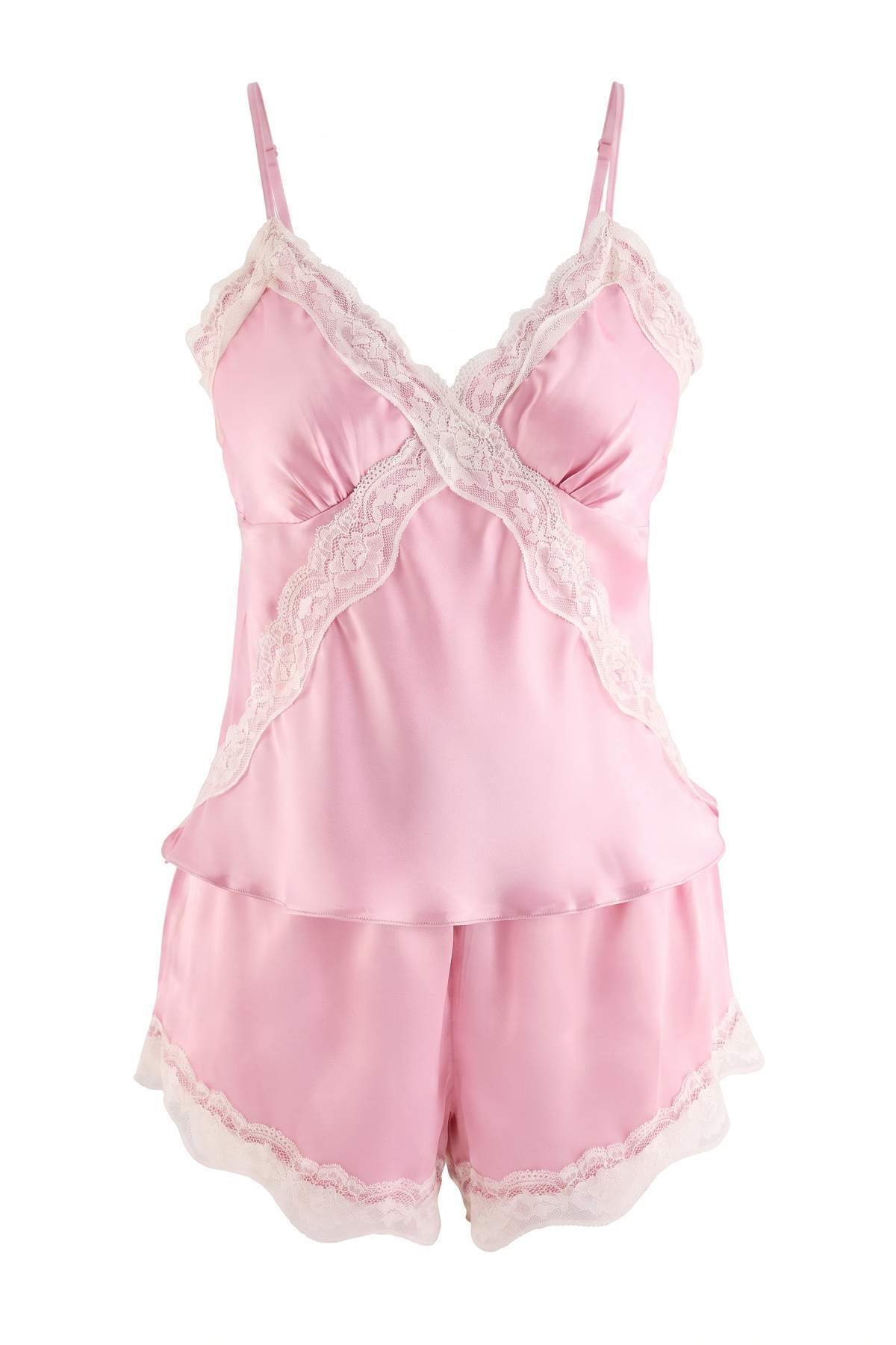 Trendyolmilla Pudra Dantel Detaylı Saten Dokuma Pijama Takımı THMSS26PT00285