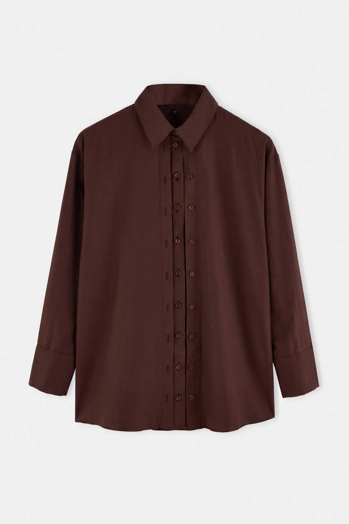 Trendyolmilla Modest Kahverengi Oversize Terrycotton Düz Dokuma Alt&Üst Tesettür Gömlek TCTAW27TG00005